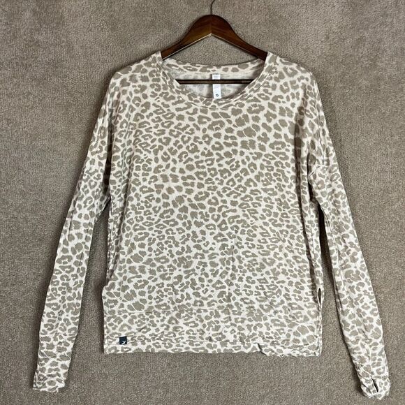 Glyder Lounge Sweatshirt Womens Medium Oatmilk Leopard Print Crewneck Thumbholes - Picture 3 of 12